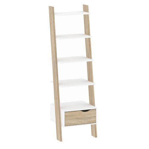 Oslo Leaning Bookcase 1 Drawer in White and Oak